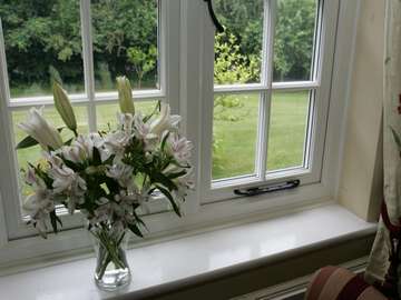 West Kirby Wirral. ; Internal view of an Evolution Storm window fitted with Period handles. The window has been fabricated with Cottage style astral bar to keep the look of the original window